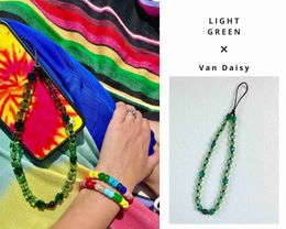 1PC Cell Phone Straps Charms Van Daisy New Clear Square Crystal Colorful Cubes Beaded Chains Couple Y2K Bijoux Lanyard Strap Key Chain Cord