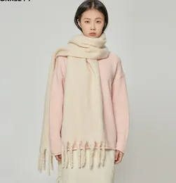 Simple Mohair Solid Colour Wool-like Scarf for Women Tassel Shawl Casual All-Match Scarfs