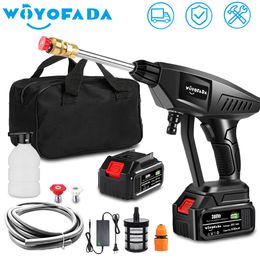 Spray Guns 30Bar Cordless High Pressure Car Washer Electric Water Gun Portable Cleaner Battery Washing Rechargeable Mini 221118