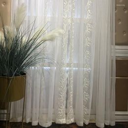 Curtain Beads Embroidered Sheer Curtains For Bedroom Living Room Side Pearls White Voile Balcony Sliding Door Drapes