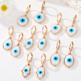 Evil Eye Pendant Hoop EarringsTurkish Blue Eye Fatima Hand Heart Round Dangle Earring for women jewelry