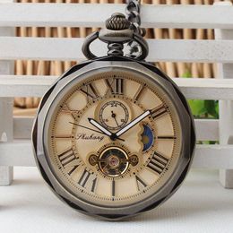 Pocket Watches Automatic Self Winding Mechanical Watch Male And Female Sun Moon Stars Movement Table PJX1398