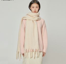 Fashion Mohair Solid Color Wool-Like Scarf For Women Autumn And Winter Tassel Shawl Casual All-Match Scarfs Batch