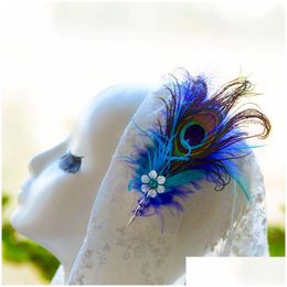 Pins Brooches Pins Brooches Mens Suits Brooch Blue Green Feather Label Bouquet Boutonniere Cor Lapel For Male Long Pin Ym012 Drop D Dhaii