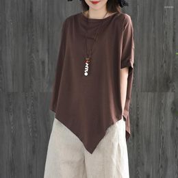 Ethnic Clothing Ladies Chinese Tops Summer Asymmetric Vintage Tee Shirt Female Loose Casual Oriental Style Women TA1812