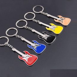 Keychains Lanyards Musical Instrument Guitar Keychain Enamel Key Ring Holder Bag Hangs Fashion Jewellery Promotion Gift Black Red Bl Dh7Zs