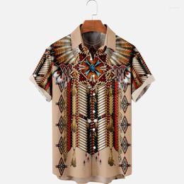 Men's Casual Shirts 2022 Summer Tshirts Hawaiian Indians 3d Print One Button Oversized Short Sleeve Beach Men