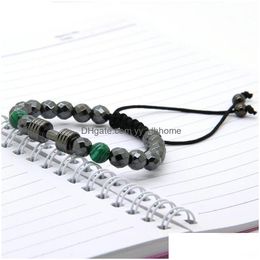 Charm Bracelets Mens Energy Dumbbell Bracelets Wholesale 8Mm Faceted Hematite Stone With Metal Barbell Fitness Dumbell Drop Delivery Dhx49
