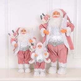 Christmas Decorations 30cm45cm60cm Pink Santa Claus Dolls Oranments Xmas Pendants Merry Decor For Home Kids Naviidad Presents Noel Gifts 221117