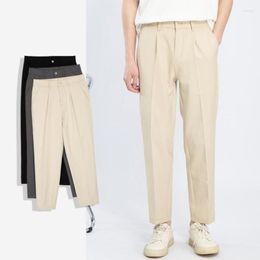 Men's Pants Men's Clothing Korean Black Slim Fashion Suit Back Elastic Waist Casual Ankle-length Straight W2139