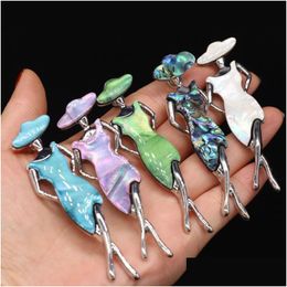 Pins Brooches Pins Brooches Wholesale 22X80Mm Girl Shape Shell For Women Pendant Charms Brooch Pin Diy Jewelry Broches Drop Delivery Dhln0