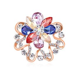 Pins Brooches Pins Brooches Women Charming Rhinestones Crystal Flower Pin Scarf Clip Jewellery Clothes Accessories Fashion Decoration Dhywh