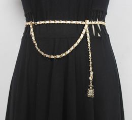 Belts French Style Women Elegant Waist Chain PU Knitting Belt With Statement 2022 Design Silver Gold Metal Waistband For Dress