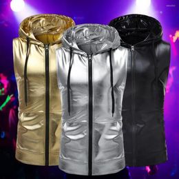 Men's Jackets Stylish Performance Vest Male Bright Surface Washable Slim Fit Pockets Sleeveless Jacket Dancing