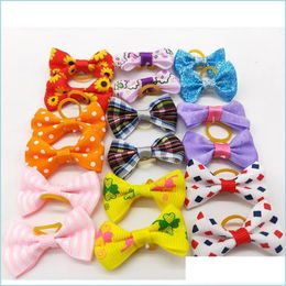 Dog Grooming Dog Hair Bows With Rubber Bands Dogs Beautytools Topknot Pet Clips Cute Pets Grooming Cat Little Flower Bow Drop Delive Dhenh