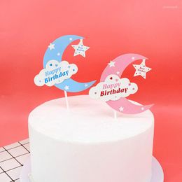 Party Supplies 5PCS Pink Blue Cartoon Moon Star Cake Topper DIY Birthday Wedding Christmas Decoration Accessories