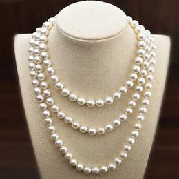 50" Long Natural 8mm Fashion Women's White South Sea Shell Pearl Necklace AAA