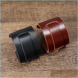 Bangle Wide Mtilayer Wrap Belt Leather Bangle Cuff Button Adjustable Bracelet Wristand For Men Women Fashion Jewelry Drop Delivery Br Dh8Ze