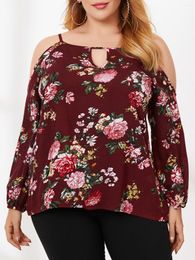 Women's Blouses 2022 Fashion Women Summer Tops Elegant Floral Print Hole Neck Cold Shoulder Boho Beach Blouse Plus Size Ladies Tunic