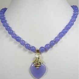 Beautiful 8mm purple jade & heart shape jade pendant Necklace