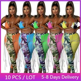 Women's Two Piece Pants Wholesale Items Sexy Womens Peice Sets Summer Beach Lace Up Crop Top Set Printed Bandage 2 Outfits