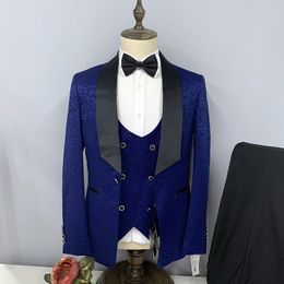 Mens Suits Blazers 3 Pcs Set Jacket Pants Vest Fashion Casual Boutique Business Dark Pattern Collar Dress Coat 221117