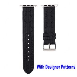 Luxury G designer PU Leather Watch Band Straps for iwatch 8 7 6 5 4 3 2 1 Alligator Grain Embossed Pattern Calfskin Replacement Strap Stainless Steel Deployment Buckle