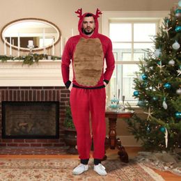 Men's Sleepwear Christmas Cosplay Kawaii Hoodies And Pants Pajama Sets Men Elk Ear Funny Hooded Sweatshirt Autumn Winter Warm Tops Pullovers