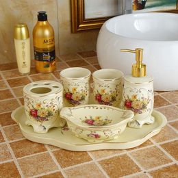 Bath Accessory Set Ceramic Bathroom Kit Soap Dispensers/Dishes Toothbrush Holder Gargle Cup 5 Pieces Wedding Gifts Birthday Presents