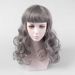 Women's Wigs Female Natural Matte High Temperature Silk Qi Bangs Gray Long Curly Hair
