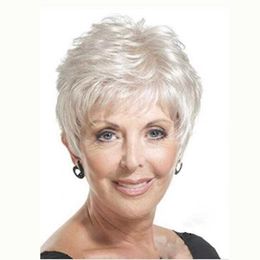 Women's Wigs Elderly Sier White Female Short Hair Oblique Bangs Partial Distribution