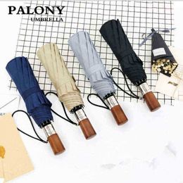 Palony Small Fresh And Pure Colour 3 Fold Windproof Umbrella Full Automatic Switch Forest J220722