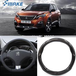 Steering Wheel Covers SmRKE Car Accessories For 3008 Black Carbon Fibre Leather Cover Sport Racing Styling