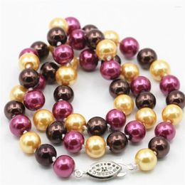 Chains Round 8mm South Sea Gold Rose Red Brown Multicolor Shell Pearl Necklace Women Jewellery Making Design Rope Chain Neck Wear 18INCH