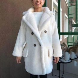 Women's Fur Elegant Womens Winter Warm Faux Coats Thick Long Ladies Teddy Jackets Turn Down Collar Overcoat Casaco Feminino S-4XL