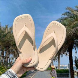 Flip Flop Women Summer Korean Fashion Leisure Clip Foot Home Indoor Anti Slip Flat Bottom Bathroom Bath Square Sandals J220716