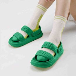 2022 Trend Green Sandals Women Summer Eva Thick Sole Platform Shoes Casual Outdoor Beach Shoes For Women Soft Bottom Slippers J220716