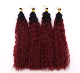 Fashion Beautful Hair Kinky Crochet Braids African American Synthetic Extensions Ombre Borgundy Color8735969