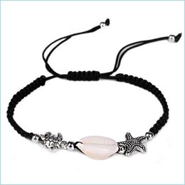 Charm Bracelets Handmade Woven Starfish Bracelet Knitting Sea Turtle Braided Women Men Shell Jewellery Drop Delivery Bracelets Dhy4C