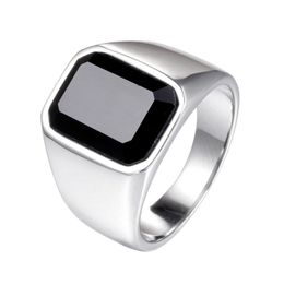 Fashion Punk stainless steel ring Simple black agate gemstone silver black gold men's rings Jewellery