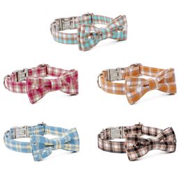 Dog Collars Small Fresh Plaid Pets Bows Tie Decoration Pretty Cute Removable Bow Pet Supplies Metal Insert Buckle Dogs Collar