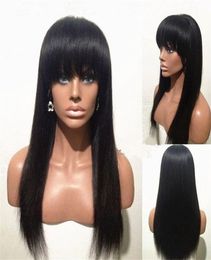 100 cabello virgen humano peluca de encaje completo 1024039039 pulgadas peluca de encaje de cabello de largo con hermosos flequillos para mujer negra suiza 6871361