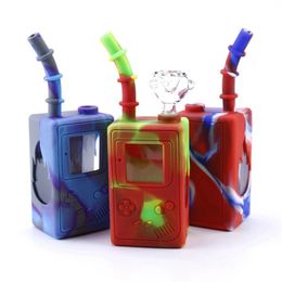 Colourful Silicone Case Protect Glass Gamebox Style Pipes Kit Dry Herb Tobacco Philtre Male Bowl Waterpipe Bong Hookah Portable Smoking Cigarette Holder Tube DHL