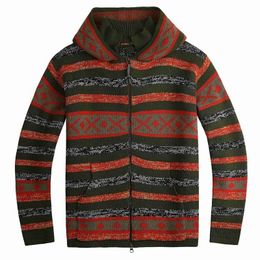 Men's Down Parkas Stripe Jacquard Hooded Knitwear Personality Zipper Cardigan Sweater Coat Men Autumn and Winter Men's Coat Clothing 221119