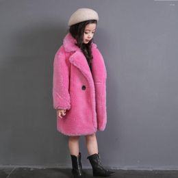 Clothing Sets 2022 Winter Fashion Girls Faux Fur Coat Teddy Bear Long Jackets And Coats Thicken Warm Parkas Kids Outerwear Clothes D73
