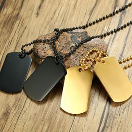 Pendant Necklaces Double Dog Tags Personalised Smooth Men Jewellery Gifts Stainless Steel Long Chain Military Army Style