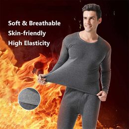 Men's Sleepwear Thermal Clothing Winter Men Thermal Underwear Set Men's Trousers Top Cold Fleece Lined Warm Super Soft Top and Bottom Set T221017