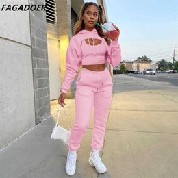 Women's Two Piece Pants FAGADOER Women 3 Piece Set Fashion Sport Women's Suits Solid Crop Hoodies Vest Sweatpants Winter 2021 Outfits Casual Tracksuits T221012