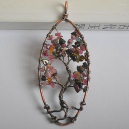 Pendant Necklaces Natural Handmade Tree Of Life Tourmaline Bronze Copper Wire Wrap GEM Jewellery For Gift S1306