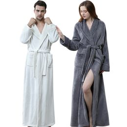 Mens Sleepwear Lovers Long Plus Size Winter Warm Flannel Coral Fleece Bath Robe Men Women Knitted Waffle Kimono Bathrobe Dressing Gown 221118